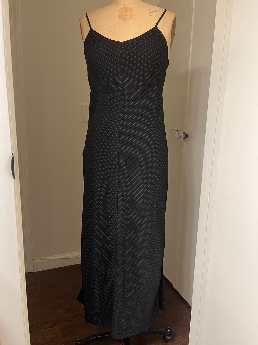 DKNY Black Pinstripe Slip Dress Maxi Dress [SIZE XXS]